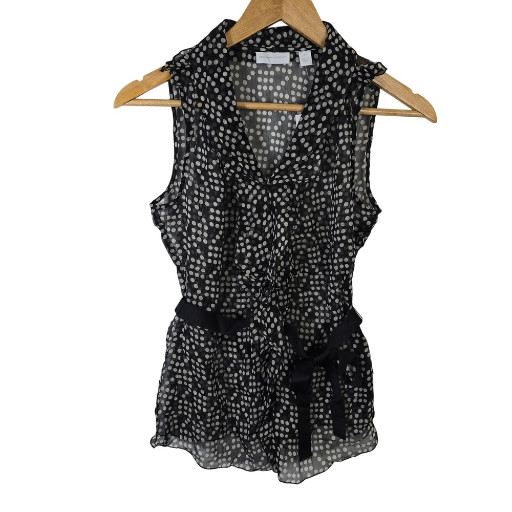 New York & Company Black White Polka Dot Ruffle Sleeveless Blouse XS NWT - Picture 1 of 7